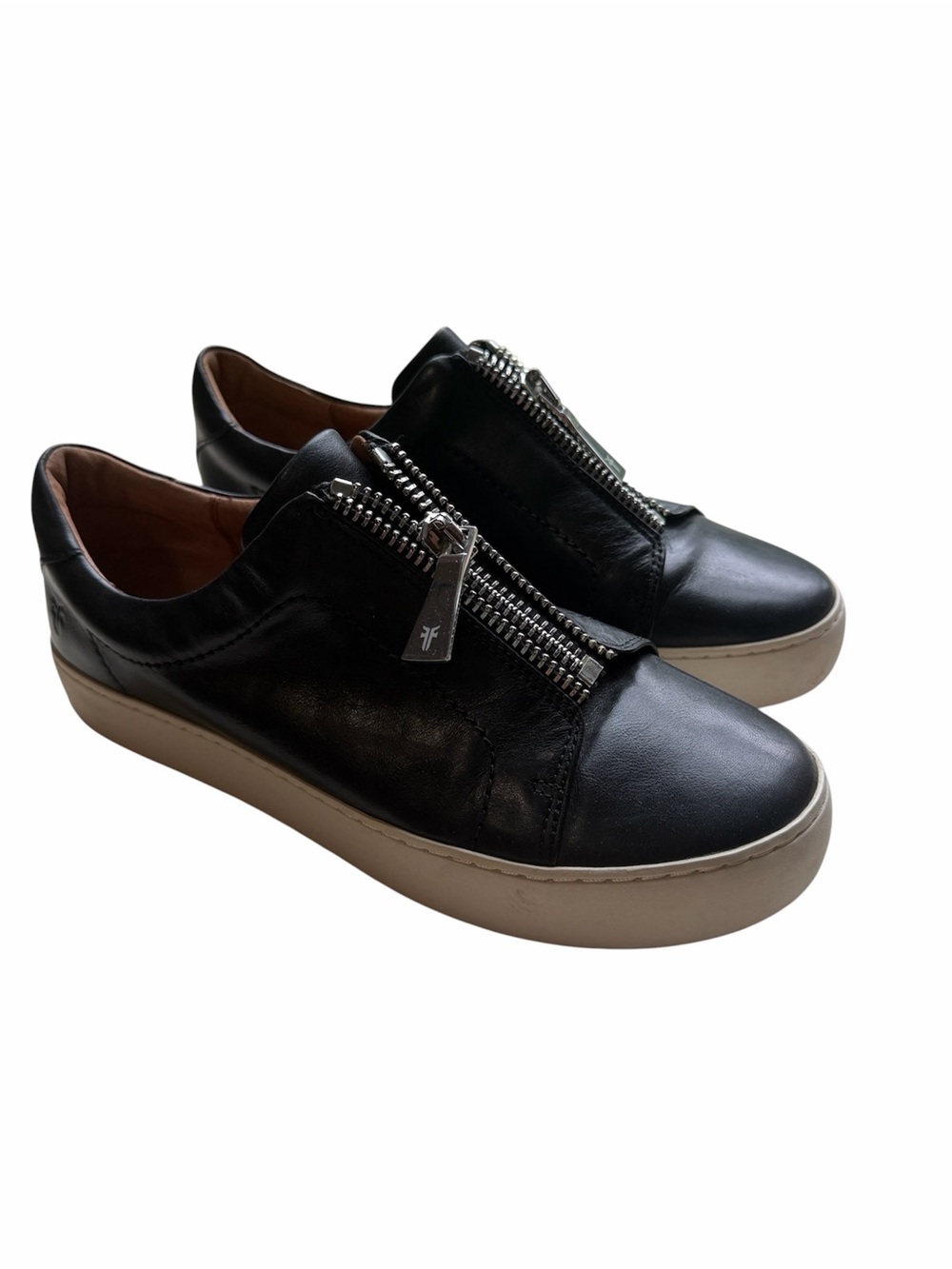 Frye Black Leather Zip Front Slip On Sneakers Shoes Size 9